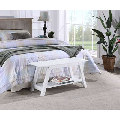 Banc en bois massif avec tablette Elyz, 36,10 po de long, blanc