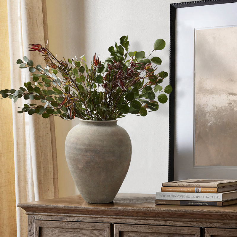 Round Terraccotta Table Vase, 12.4" H x 9.65" W x 9.65" D
