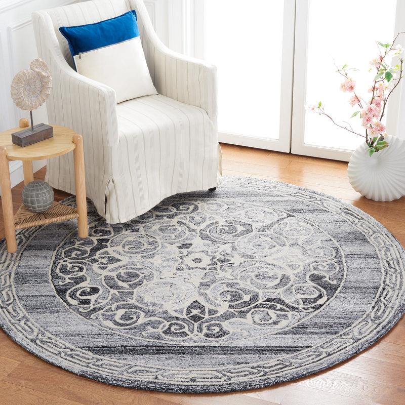 Dumitriana Hand Tufted Performance Geometric Rug, Round 6'