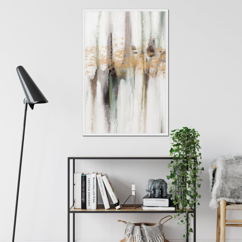 Falling Gold Leaf I by Studio W - Painting, 95cm H x 65cm W, White Framed Paper Print
