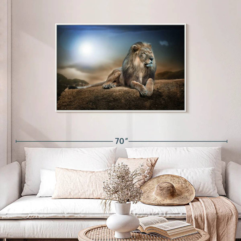 Roi lion, 43 po x 29 po, Cadre flottant blanc