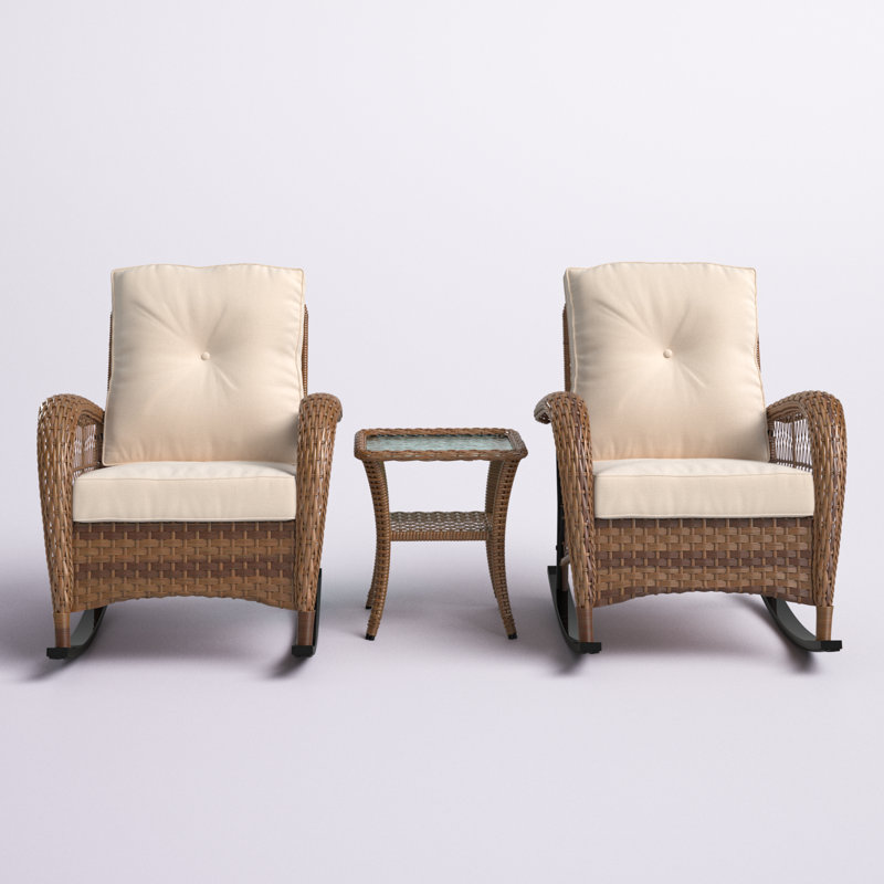 Addolorata 3-Piece Rocking Wicker Seating Group with Cushions, Light Brown