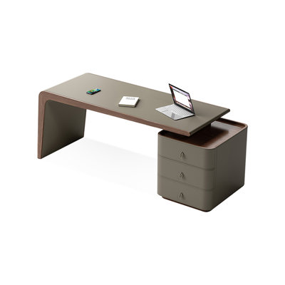 Bureau rectangulaire gris en bois manufacturé avec 3 tiroirs
