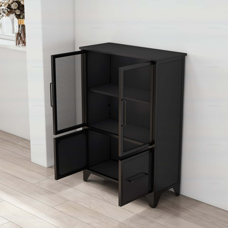 Élégante armoire de rangement avec 4 portes en fer, Noir