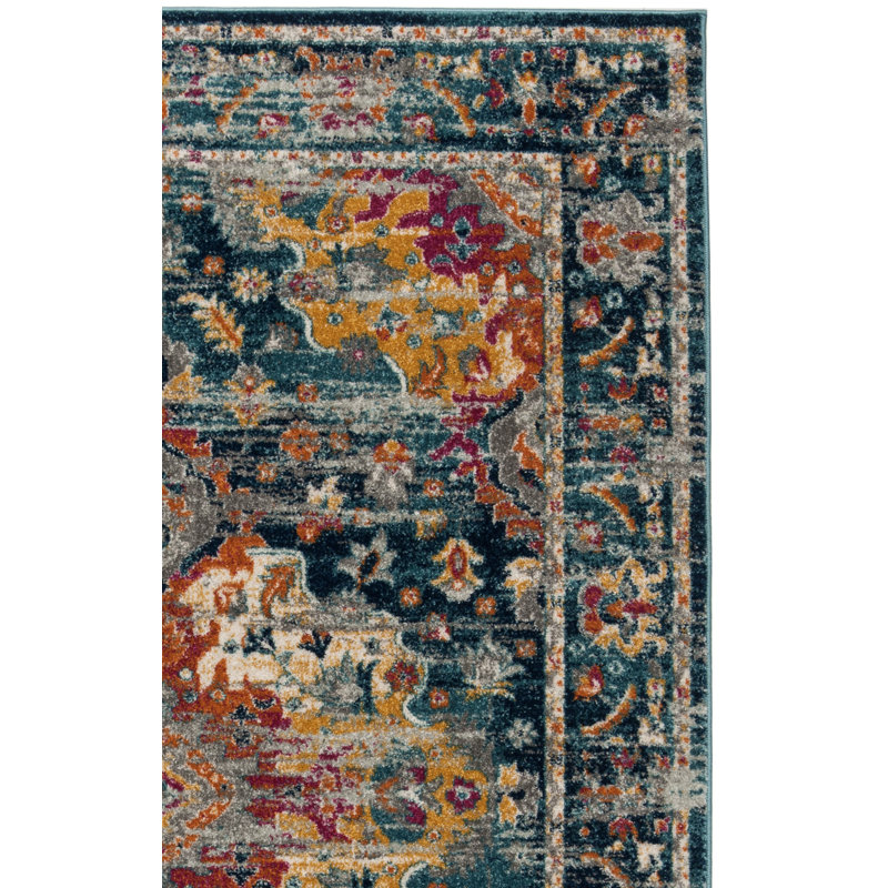Tapis bleu sarcelle / fuchsia Christa, Carré 6 pi 7 po