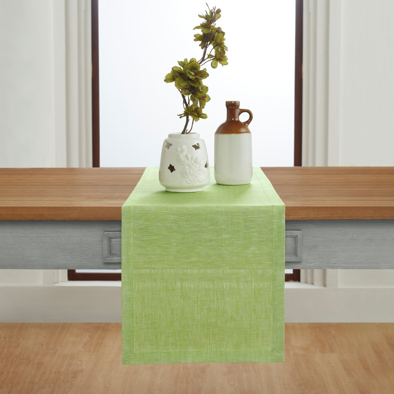 100% Pure Linen Table Runner - Athena, 72" x 14", Chambray Lime Green