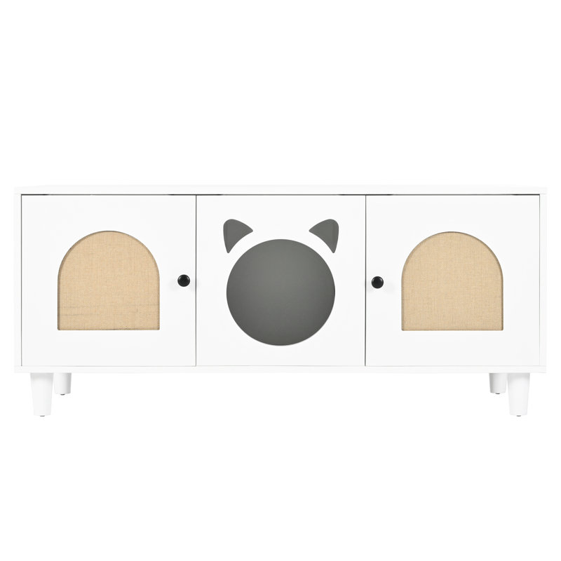 Armoire à litière moderne pour chat blanc crème - avec griffes et crochets de rangement supplémentaires