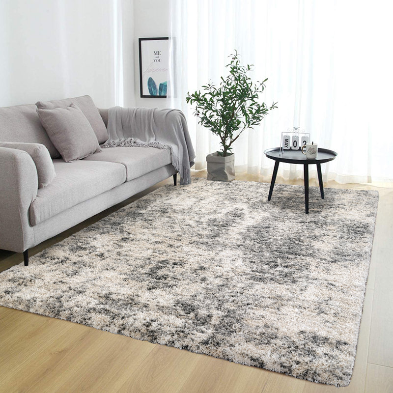 Hudgens Performance Abstract Shag Area Rug, Rectangle 10' x 14', Ivory/Gray