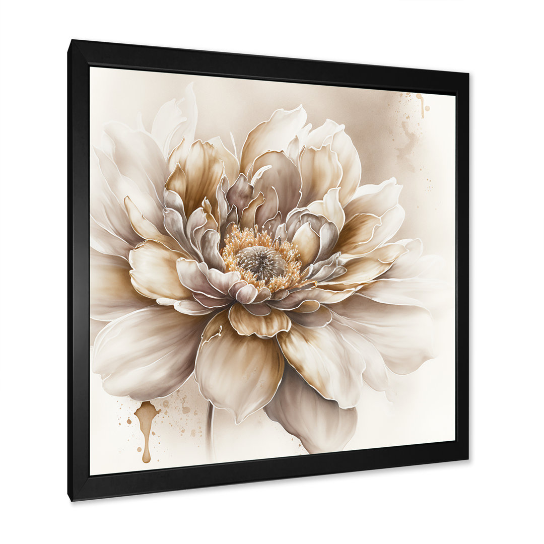 Blooming Beige Floral Design V - Floral Canvas Wall Art Red Barrel Studio® 