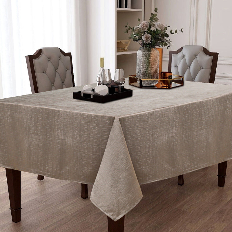 Kate Aurora Toscana Contemporary Lux Geometric All Purpose Embossed Tablecloth -, White, 84" L x 54" W