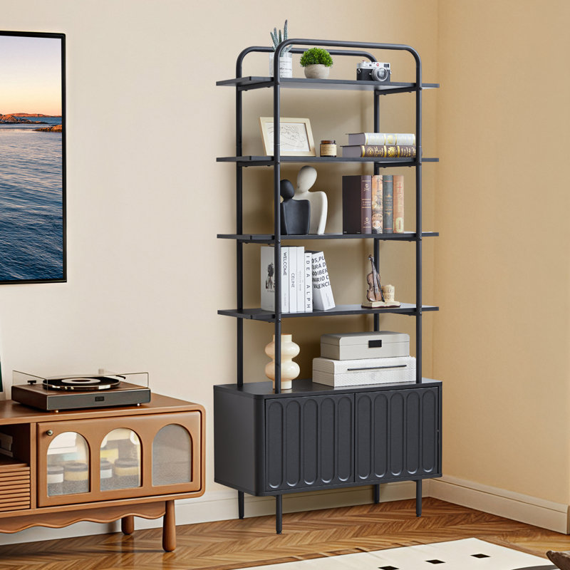 70.86" Modern Bookcase, 5-Tier Book Shelf With Arched Design Storage Cabinet  For Living Room, Bedroom, Black