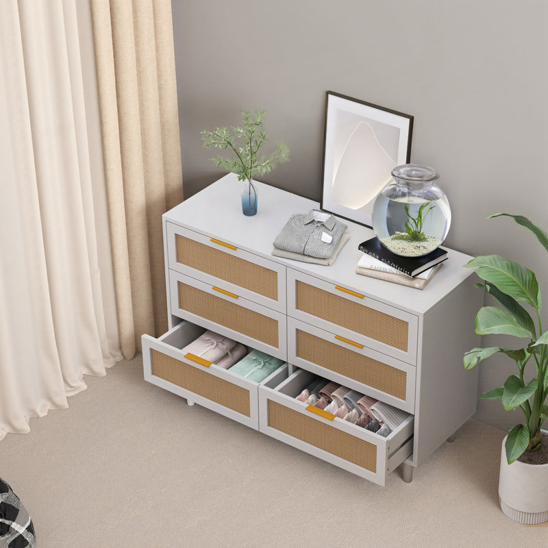 Armoire de rangement en rotin 6 tiroirs
