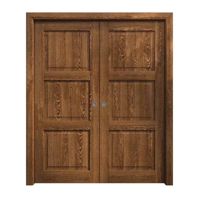Portes coulissantes françaises à double poche | Ego 5010 | Ensemble de quincaillerie de rail | Portes intérieures modernes en bois massif pour chambre à coucher