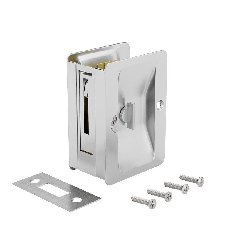 Rectangular Pocket Door Hardware, Brushed Chrome