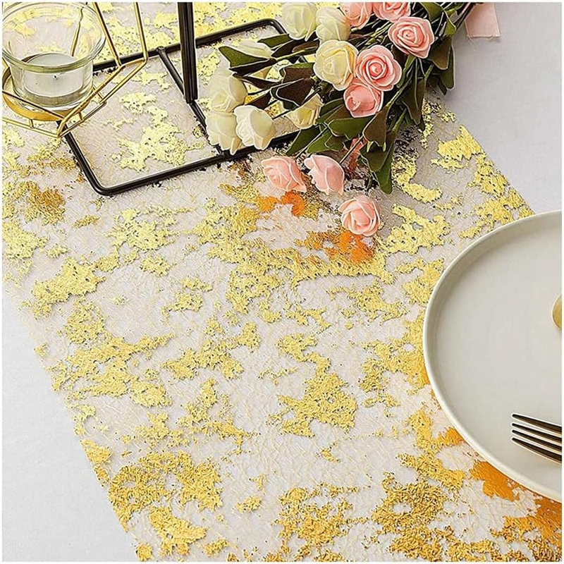 Chemin de table en maille métallique - Or - Décoration de fête scintillante pour mariages, fêtes de naissance, anniversaires et Noël