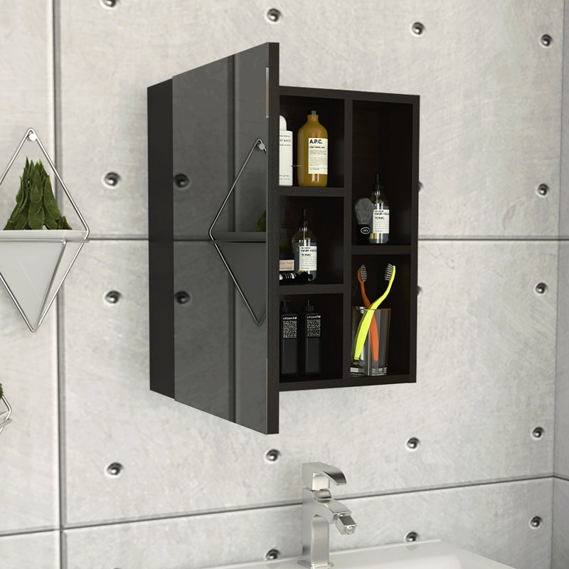 Labelle Medicine Cabinet With Mirror, Five Internal Shelves, Single Door -Black, Black