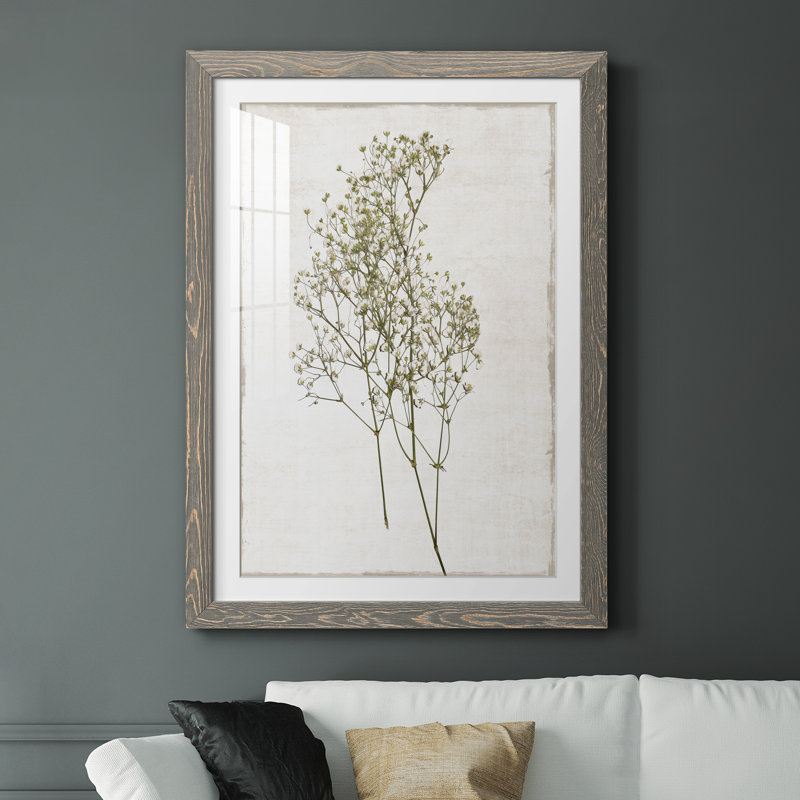 Farmhouse Pressed Flower I - peinture encadrée, gris, H 37,5 po x l 27,5 po x P 1,5 po
