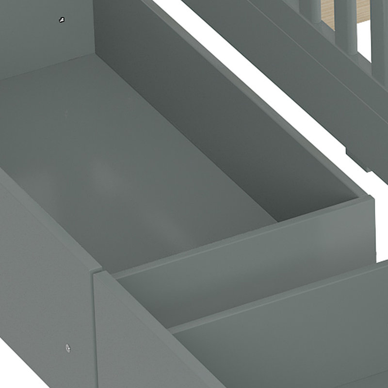 Lit plateforme en bois double avec double barrière de sécurité et tiroirs de rangement pour un sommeil sécuritaire et organisé