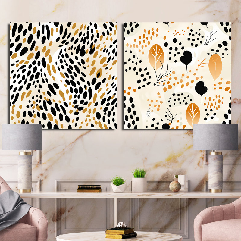 Imprimé de guépard beige et noir Simplicity - Collages abstraits, ensemble de 2 collages carrés, Toile tendue