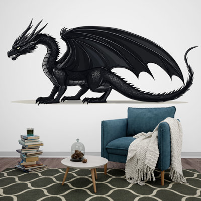 Autocollant de dragon noir, fantaisie, art mural, autocollant de dragon, décor de chambre gothique