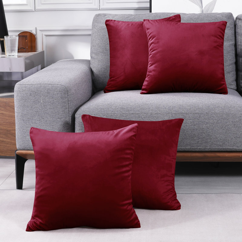 Decorative Throw Soft Linen Cushion Covers Pillow Covers (Set of 4), Square 26", Wine Red