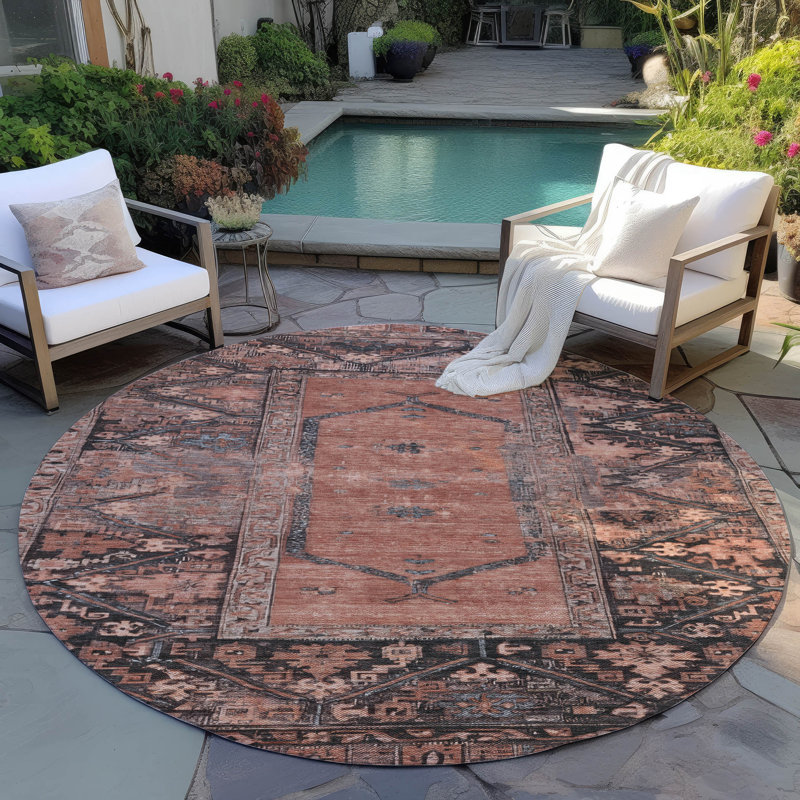 Tapis terre cuite lavable à la machine intérieur / extérieur Xhevrie, Rond 8 pi