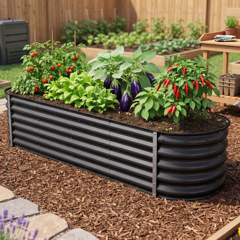Beyhan Metal Raised Garden Bed, 16.8" H x 96" W x 24" D, Black