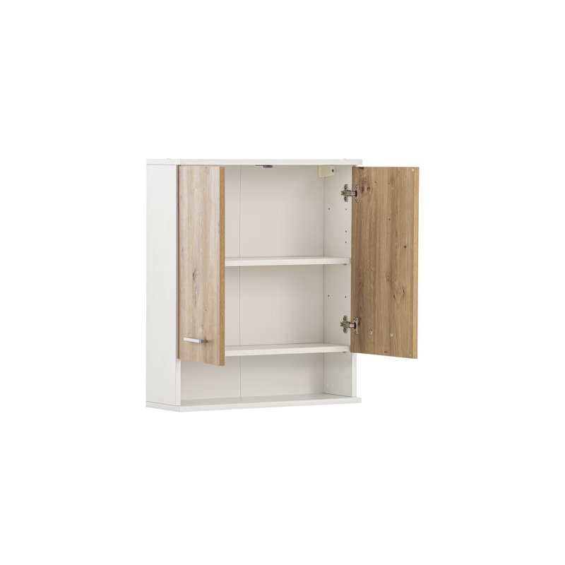 Hafley Bathroom Cabinet, Matte White/Artisan Oak Decor/Silver