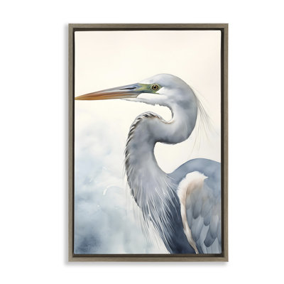 Quiet Heron Looking Left Brown Framed Floater Canvas by Petal Prints Design