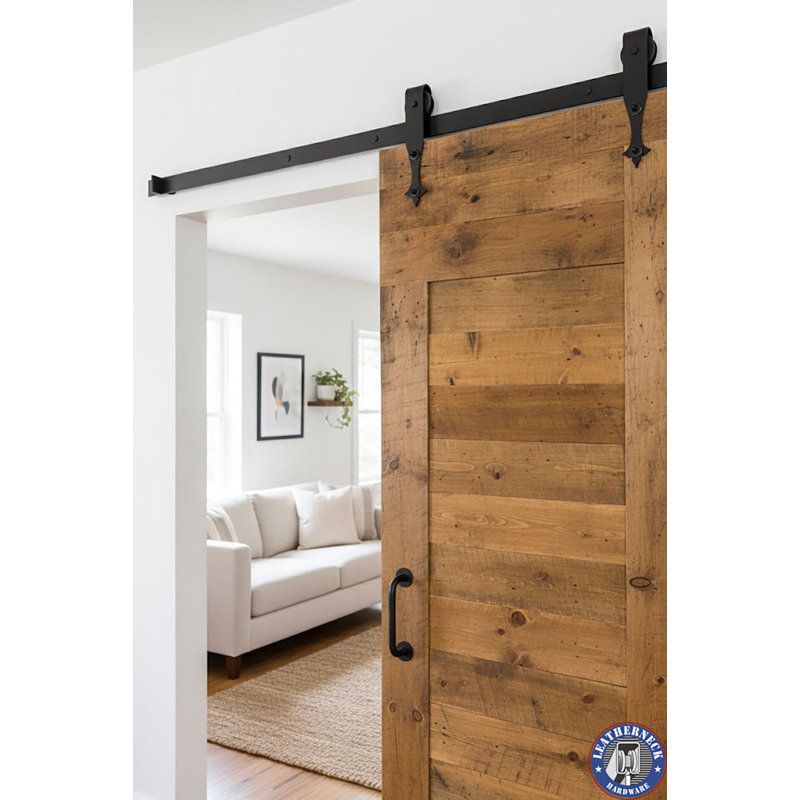 Black Steel Single Door Barn Door Hardware Kit Standard Single, 60 in., Machine Copper