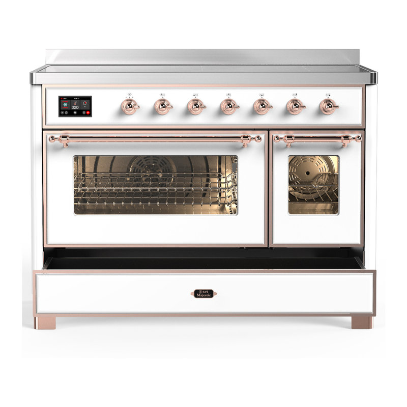 Majestic III Series 48 Inch Induction Range with 6 Induction Elements in White (Copper Trim), White, Copper
