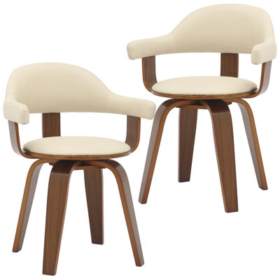 Alexander Leather Swivel Dining Chair, Mid-Century Modern Upholstered Accent Chair for Dining Room Furniture, 360-Degree Rotating Comfy Desk Chair with Solid Wood Legs & Heavy Duty 300 lbs Capacity (Set of 2)