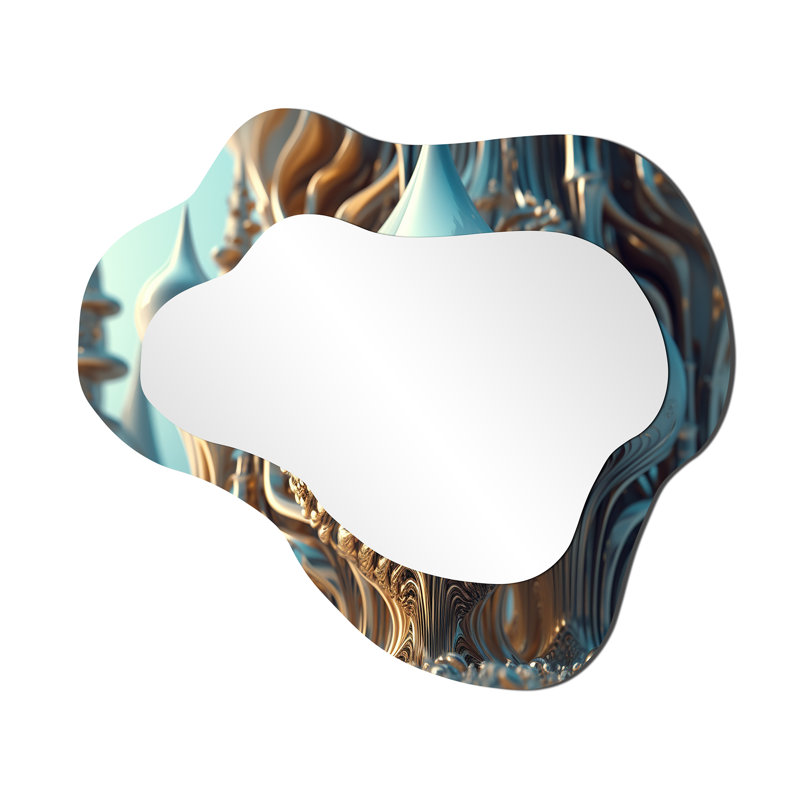 Fractal Turquoise Cosmic Architecture - Fractals Asymmetrical Unique Wall Mirror, Modern Cloud Mirror, Printed Metal Art