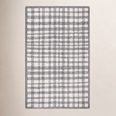 Ivory Black Hand-Tufted Plaid Rug