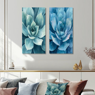 «Desert Succulent Leaves I» - art mural floral 2 panneaux