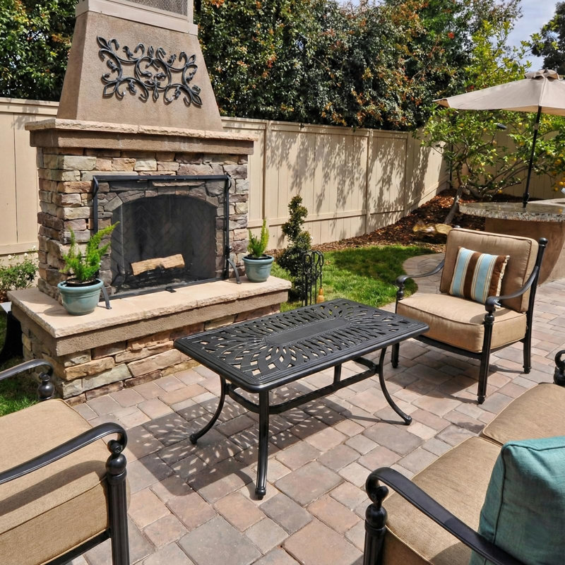  Cast Aluminum Outdoor Coffee Table, 41.98 X 20.98 Inch Rectangular Patio Conversation Table With Lattice Top, Rust-Resistant All-Weather Center Table For Deck, Backyard, Porch, Antique Bronze