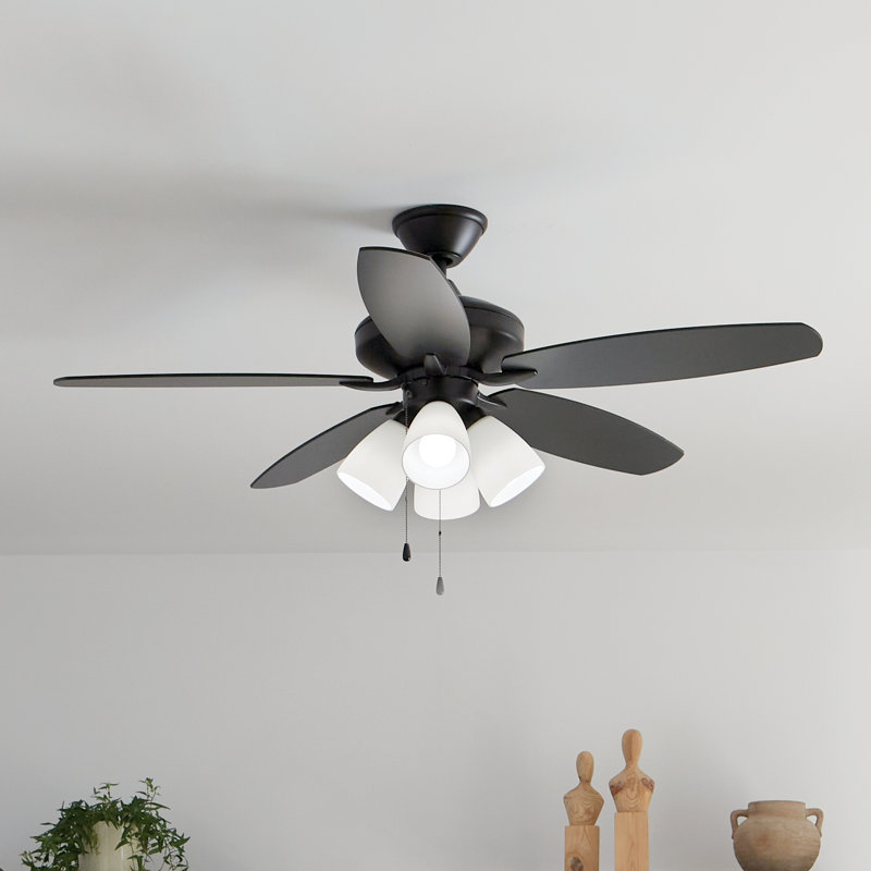 52'' Ceiling Fan with Light Kit, Black with Satin Blade