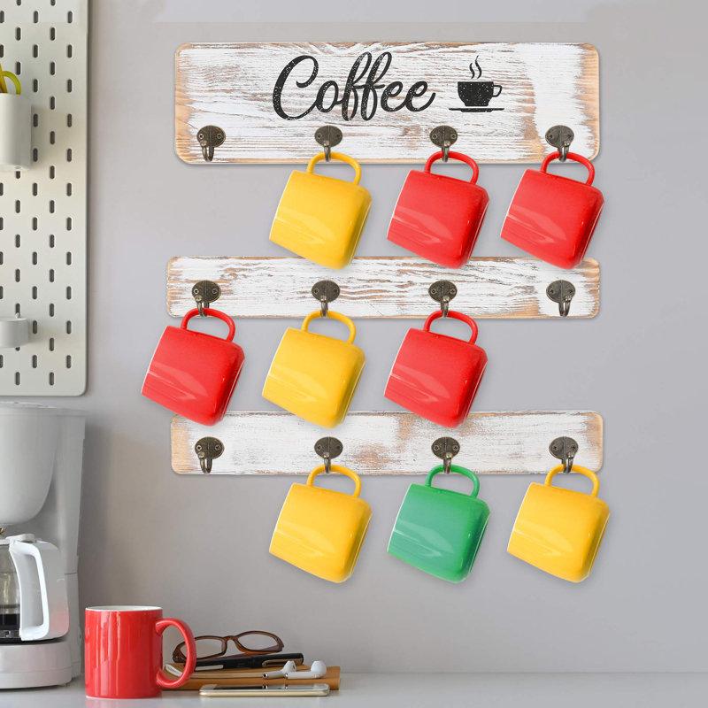 Porte-tasses mural Rustic, Blanc rétro