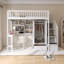 Lit mezzanine simple avec bibliothèque, tiroirs, bureau et garde-robe, blanc