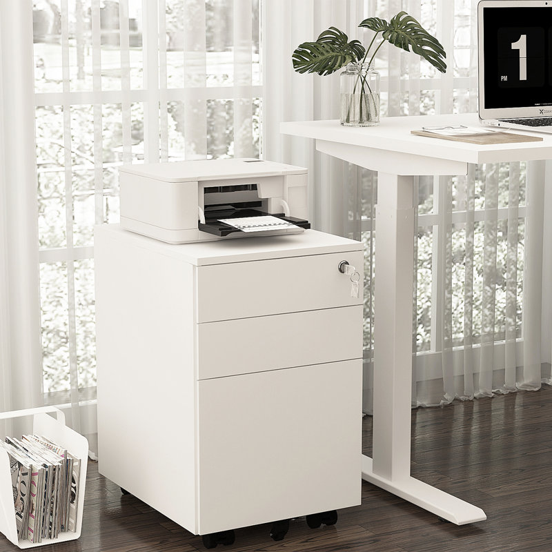  3-Drawer Mobile Vertical Filing Cabinet, White