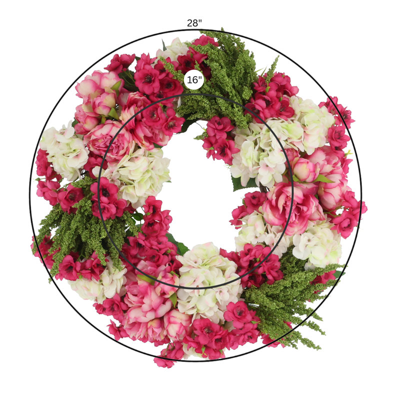 Couronne de fleur de cerisier, hortensia et pivoine 28 po