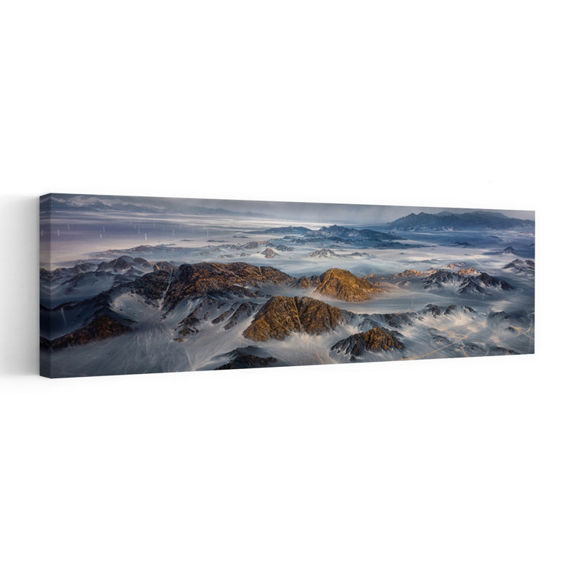 Tempête au-dessus de pics désertiques, paysage contemporain abstrait, art mural montagne, H 48 po x l 16 po