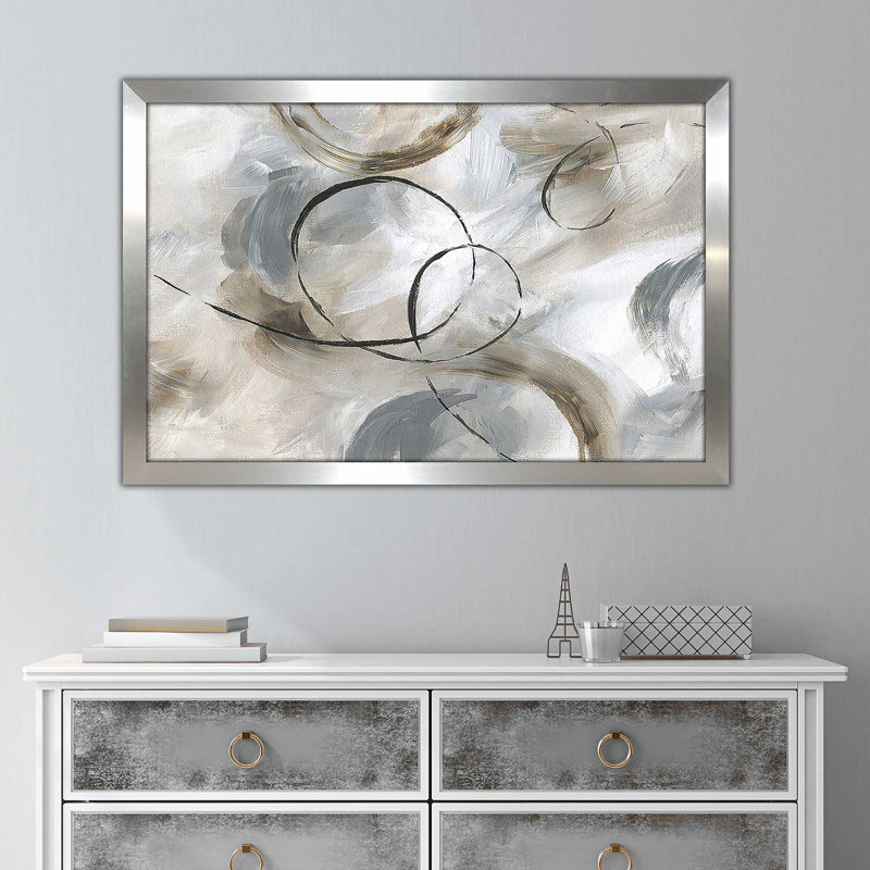 Allegro par Nan - Peinture, H 27,5 po x l 39,5 po, Cadre flottant, Argent