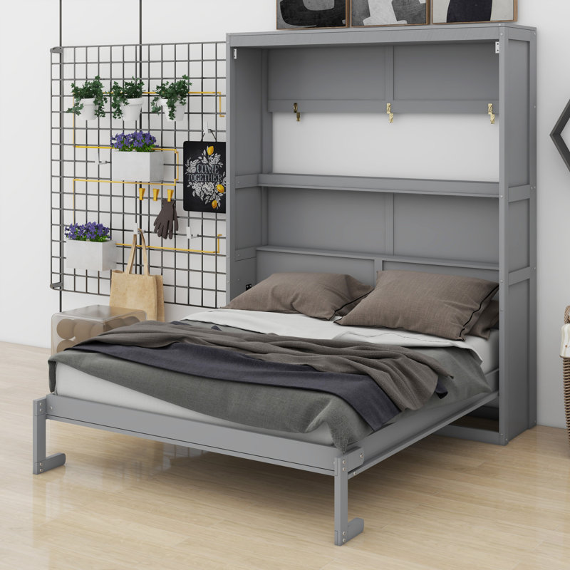Lit pliant vertical avec tablettes latérales fonctionnelles, Gris