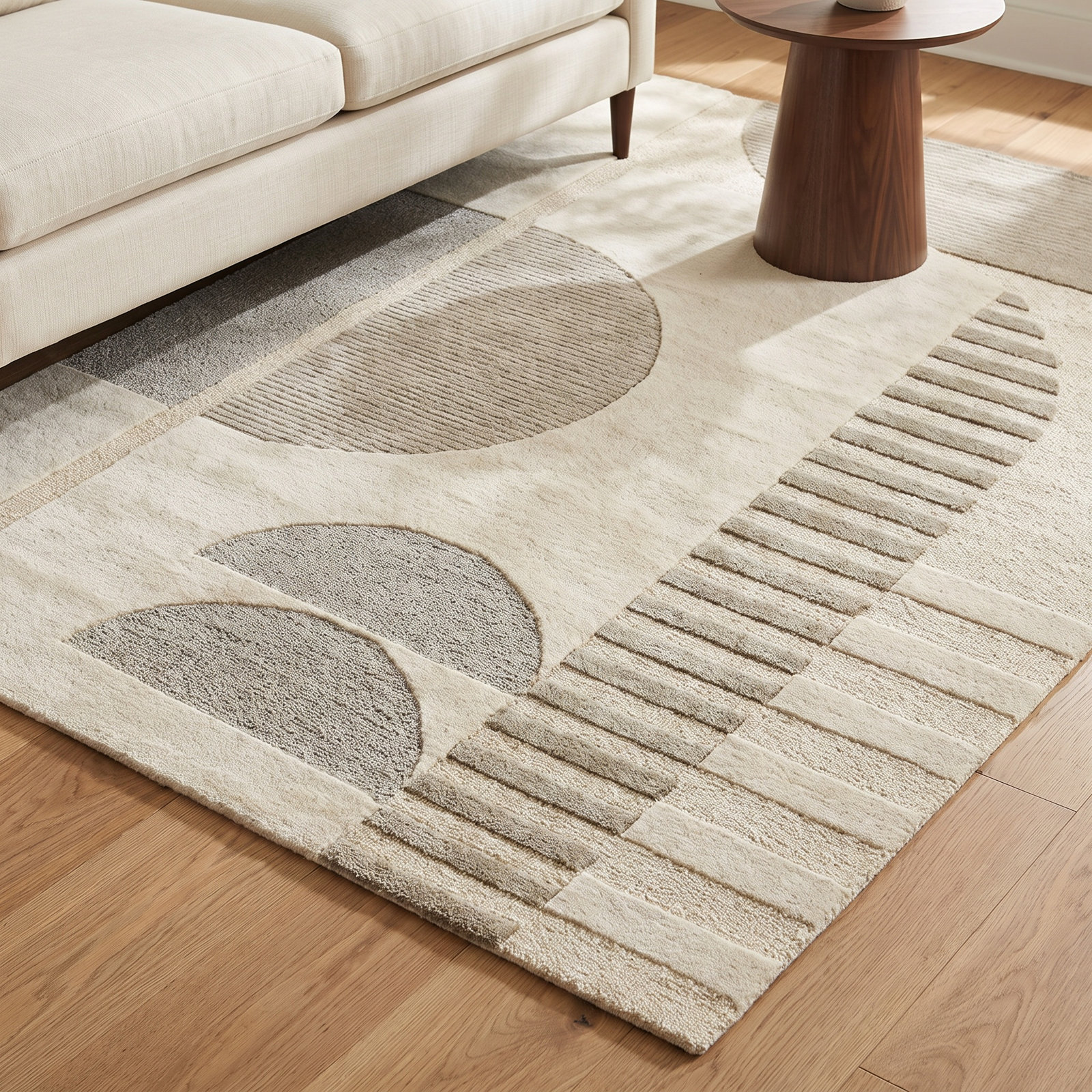 Hand-Woven Geometric Cream Rug, Rectangle 8'10" x 12'