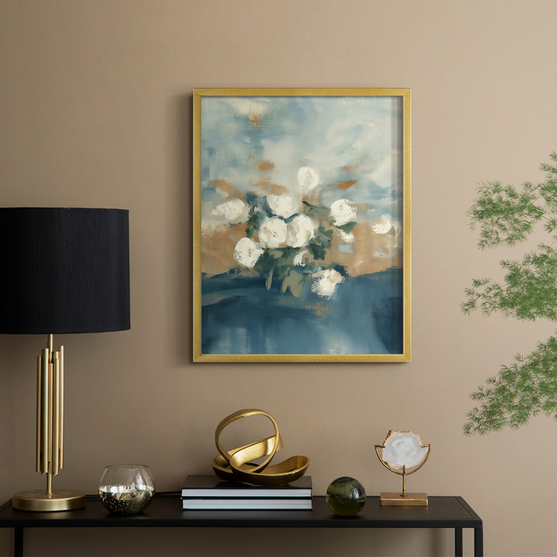 Série FLORAL - Impression encadrée de qualité supérieure - prêt à accrocher - aucun clou requis, Or, H 15 po x l 12 po