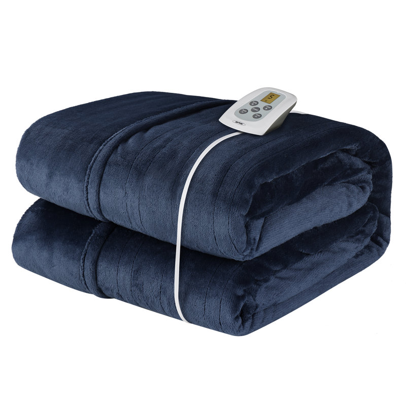  Couverture chauffante électrique en flanelle avec 10 niveaux de chauffage, Jeté, Bleu