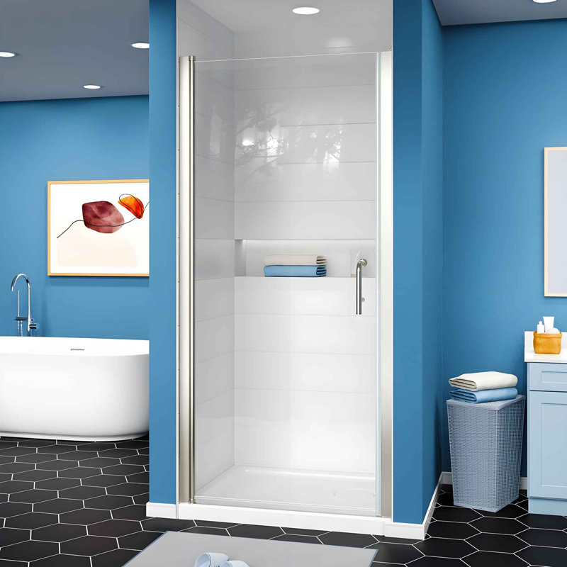 34-35.9 in. W x 72 in. H Pivot Swing Frameless Shower Door with Clear SGCC Tempered Glass, Brushed Nickel