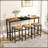 Modern Design Kitchen Dining Table Set With 3 Stools, Unique Splicing Top And Space-Saving Hanging Stool Design-1848291693-1848291690