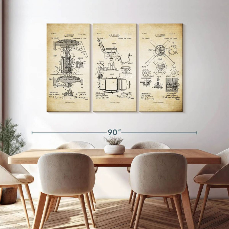 «Barber's Chair» 1898, brevet sur plusieurs pièces, reproduction sur toile, H 48 po x l 74 po x P 1,25 po